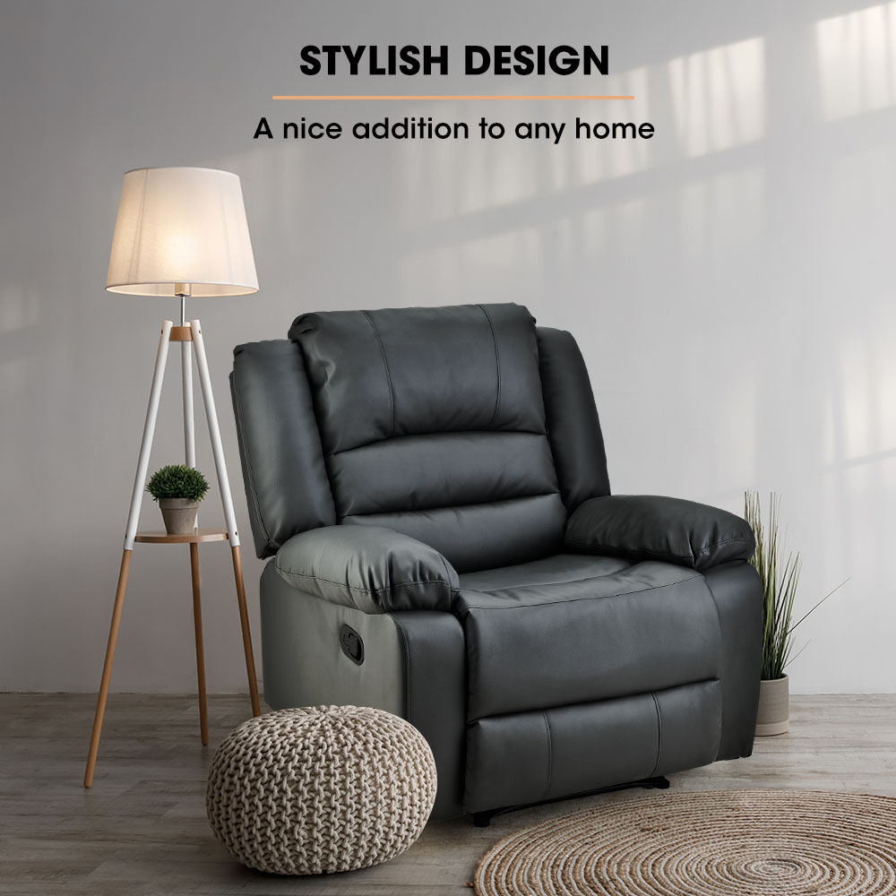FORTIA Luxury Recliner Lounge Chair, Single Faux Leather Armchair, for Home Theatre Cinema, Elderly, Black Price