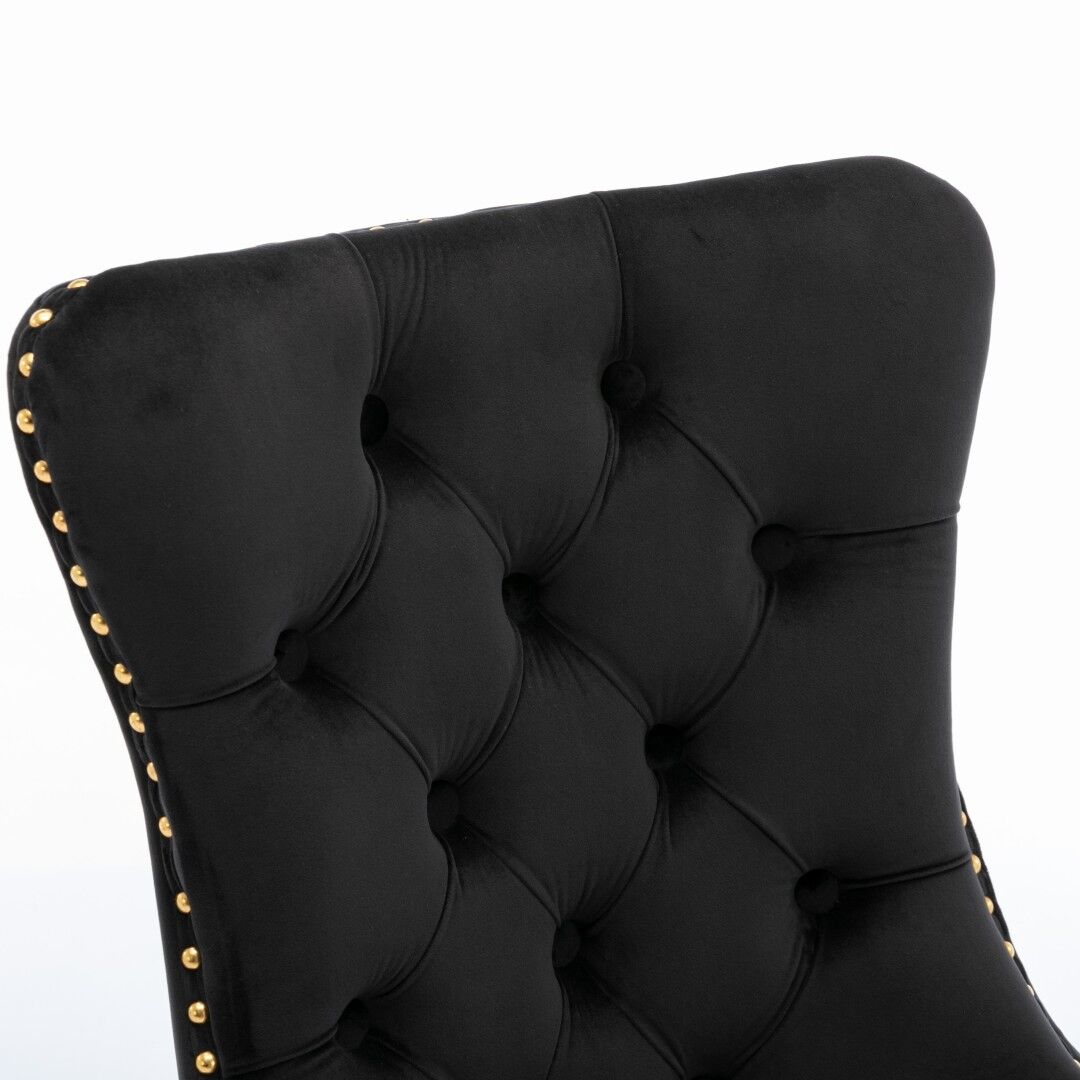 6x Velvet Dining Chairs with Golden Metal Legs-Black Price