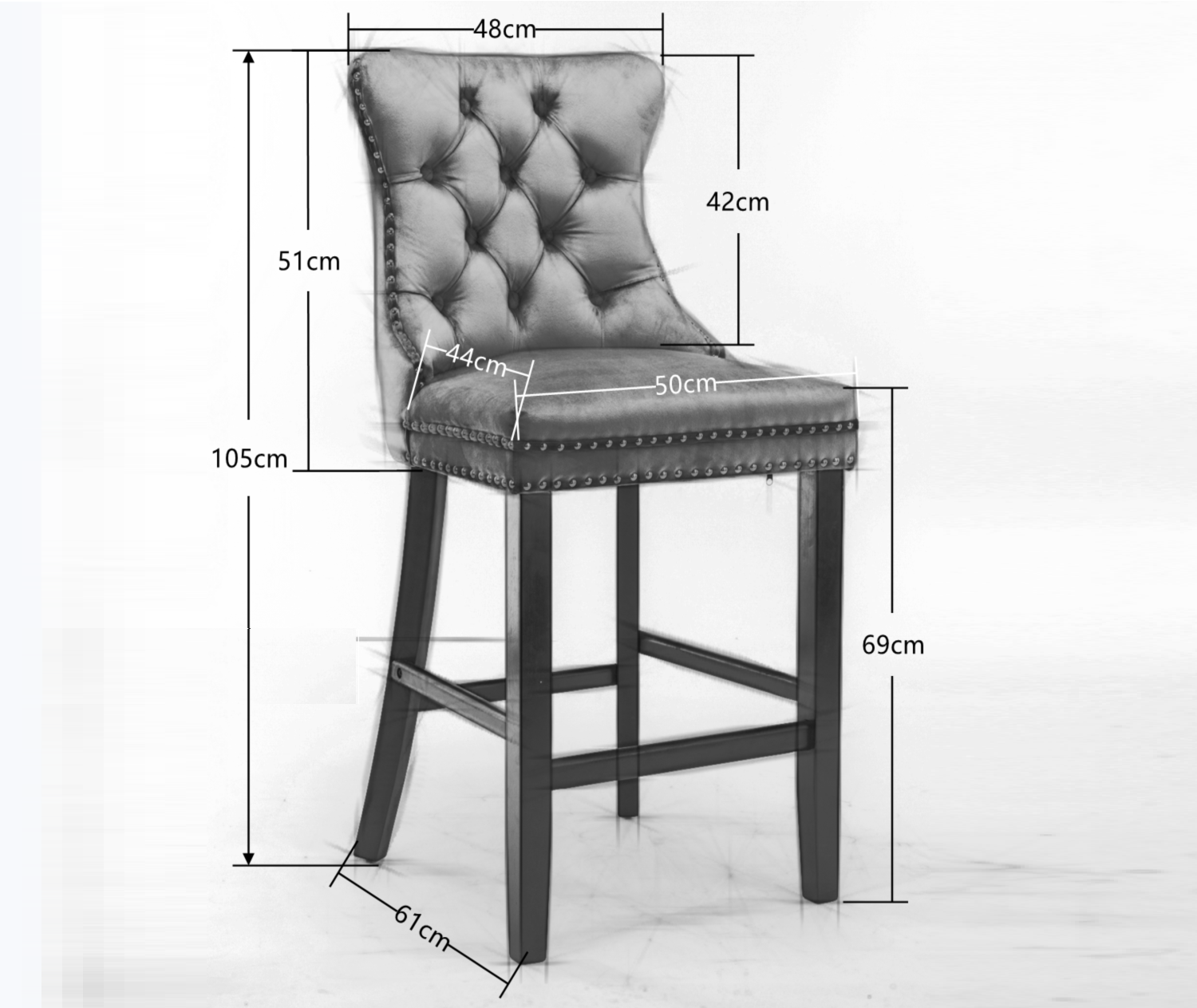 6X Velvet Bar Stools with Studs Trim Wooden Legs Tufted Dining Chairs Kitchen Price