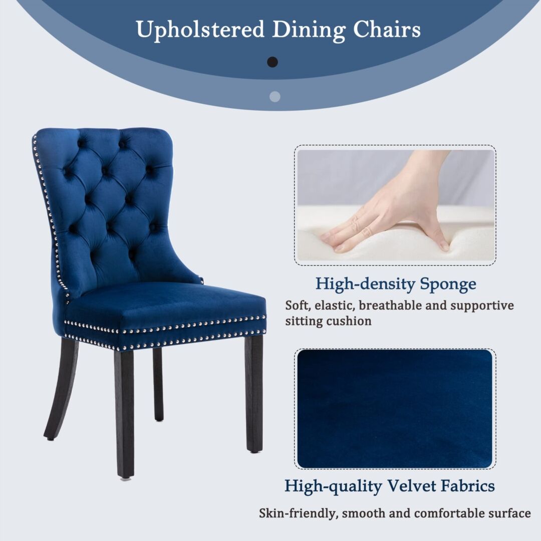 6x Velvet Dining Chairs Upholstered Tufted Kithcen Chair with Solid Wood Legs Stud Trim and Ring-Blue Price