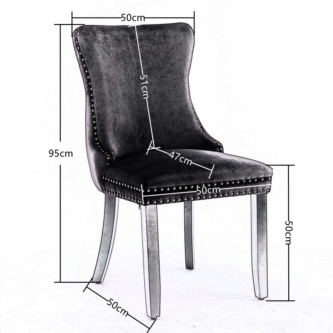 4x Velvet Upholstered Dining Tufted Chairs with Studs Trim and Solid Wood Legs-Black Price
