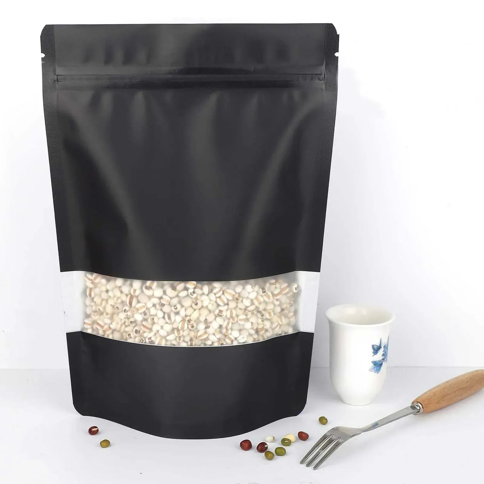 100 Resealable Mylar Stand Up Bags 28.5x19cm - Black Food Packaging Zip Pouch Price