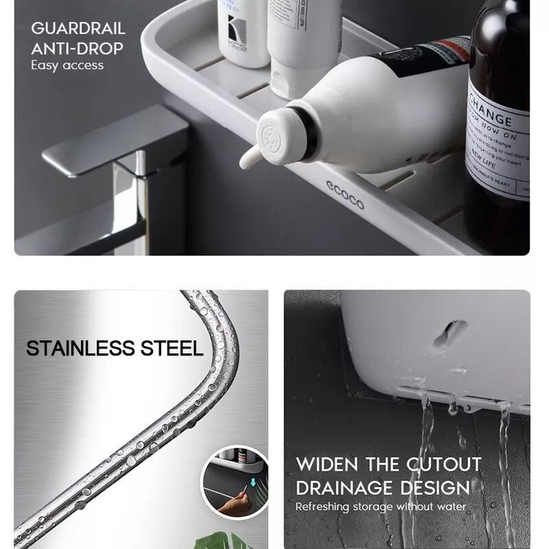 Bathroom Shelves Organizer Wall Mount Home Towel shelf Shampoo Rack With Towel Bar Storage Rack Bathroom Accessories 2xTape Only Price