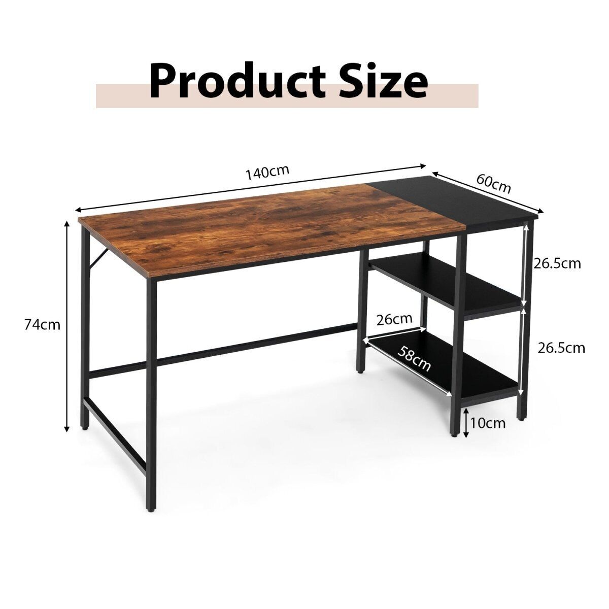 1.4m Computer Table Desk Book Storage Student Study Home Office Workstation Vintage Oak Finish Price