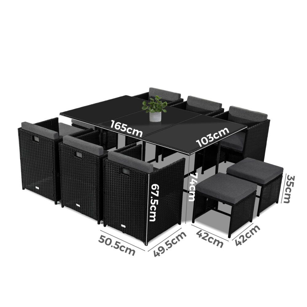 Bali 11 Piece Outdoor Dining Set-Black Price