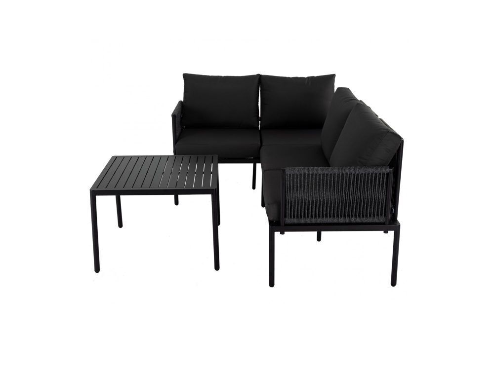 Eden 4-Seater Outdoor Lounge Set with Coffee Table in Black-Stylish Textile and Rope Design Price