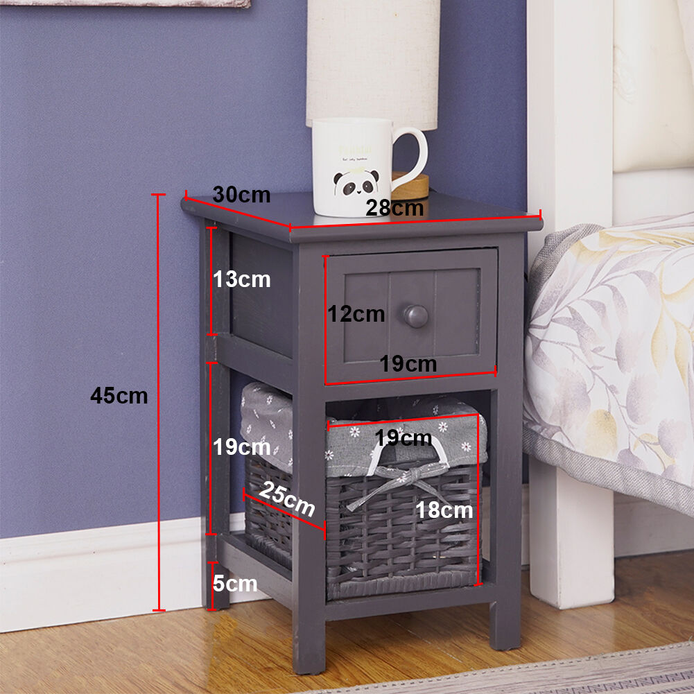 Grey Bedside Table with Wicker Basket Price
