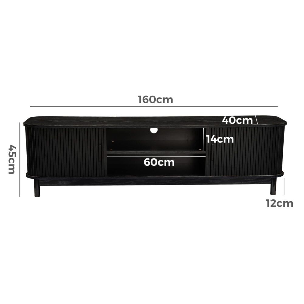 160cm Ribbed Black Entertainment Unit Price