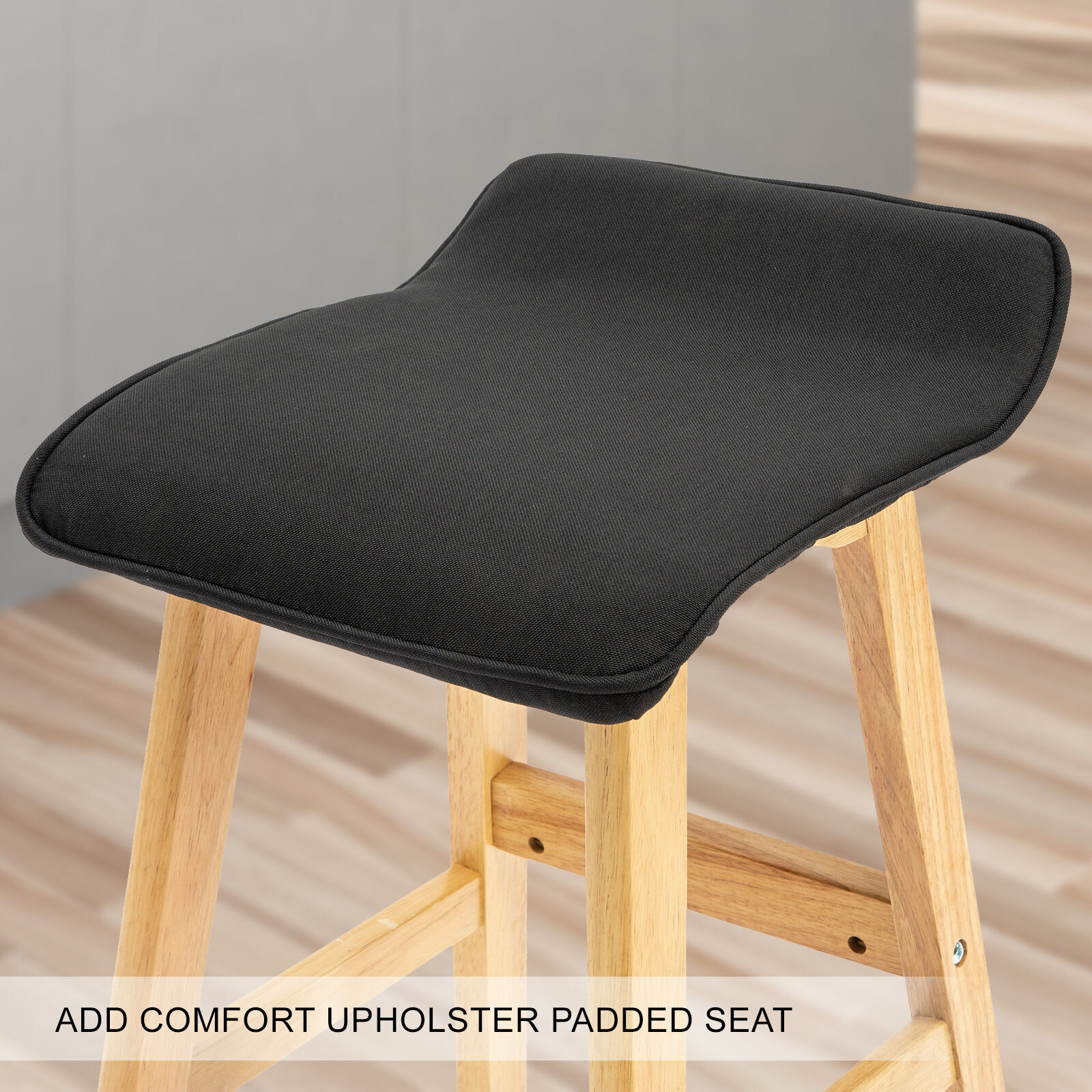 2X Wooden Bar Stool Dining Chair Fabric DARA 73cm BLACK Price