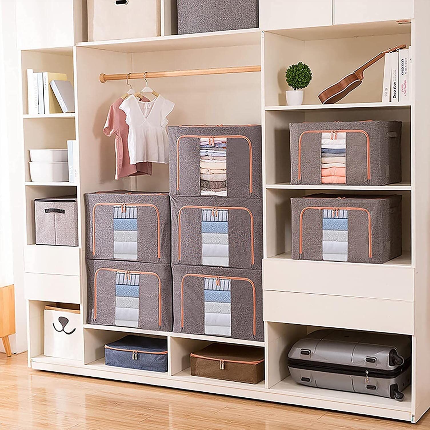 66L Cloth Storage Box Closet Organizer Storage Bags Clothes Storage Bags Wardrobe Organizer Idea Grey Price