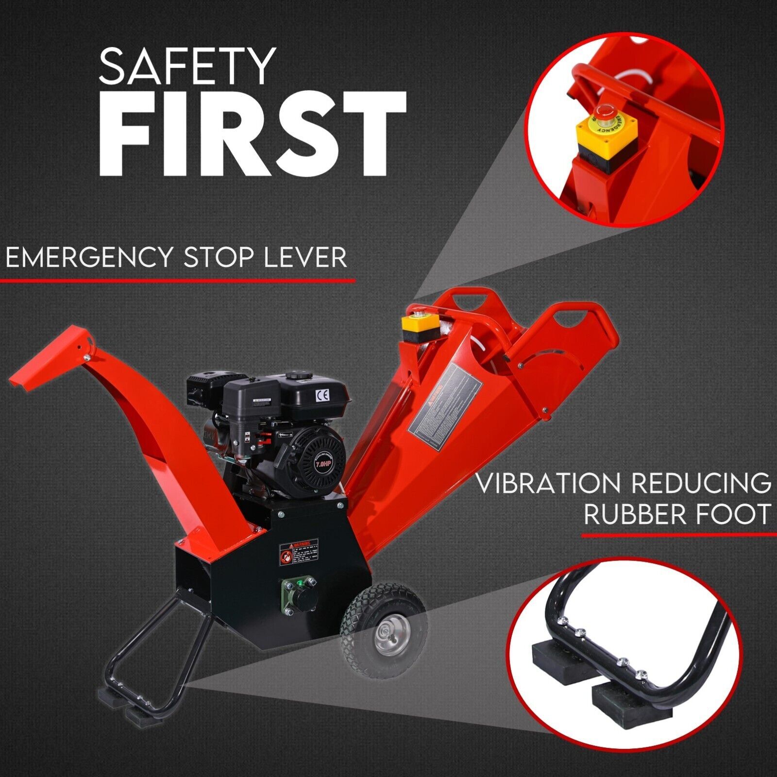 7HP Wood Chipper Self Feeding Shredder Mulcher Machine Petrol Garden Portable Price