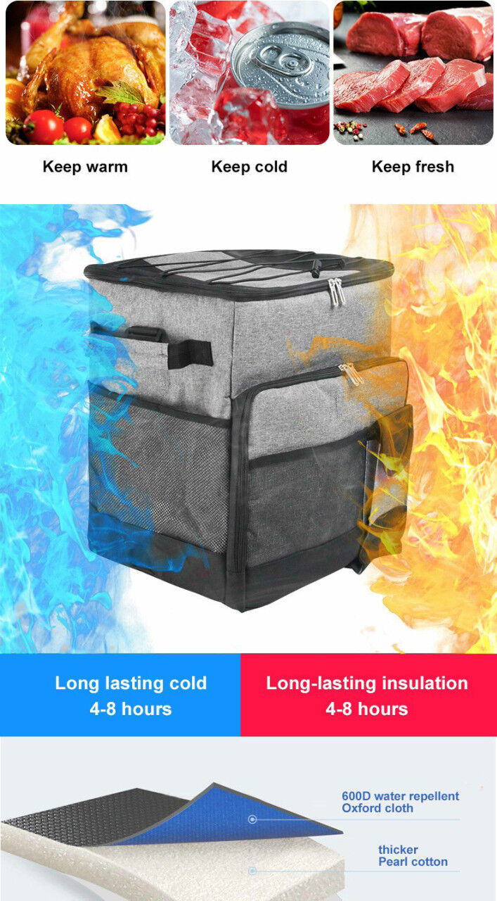 Cooler Picnic Bag Trolley Thermally Insulated - 36L - 60 cans - Grey - Drinks Food Cool Bag Rainproof Price