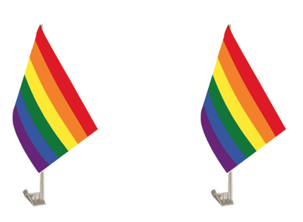 2x RAINBOW CAR FLAG with Window Clip Flags Australia Day 30cm x 45cm Gay Pride Price