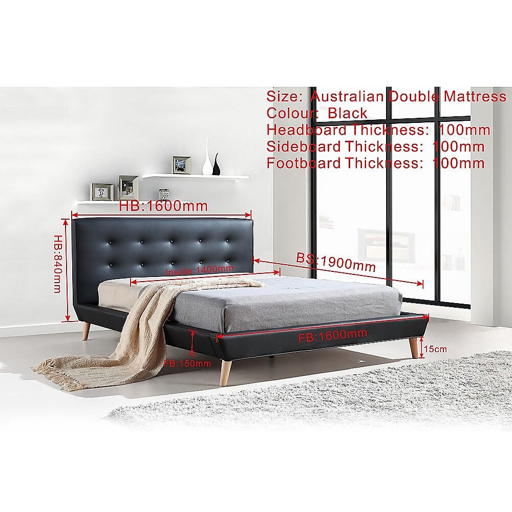 Double PU Leather Deluxe Bed Frame Black Price