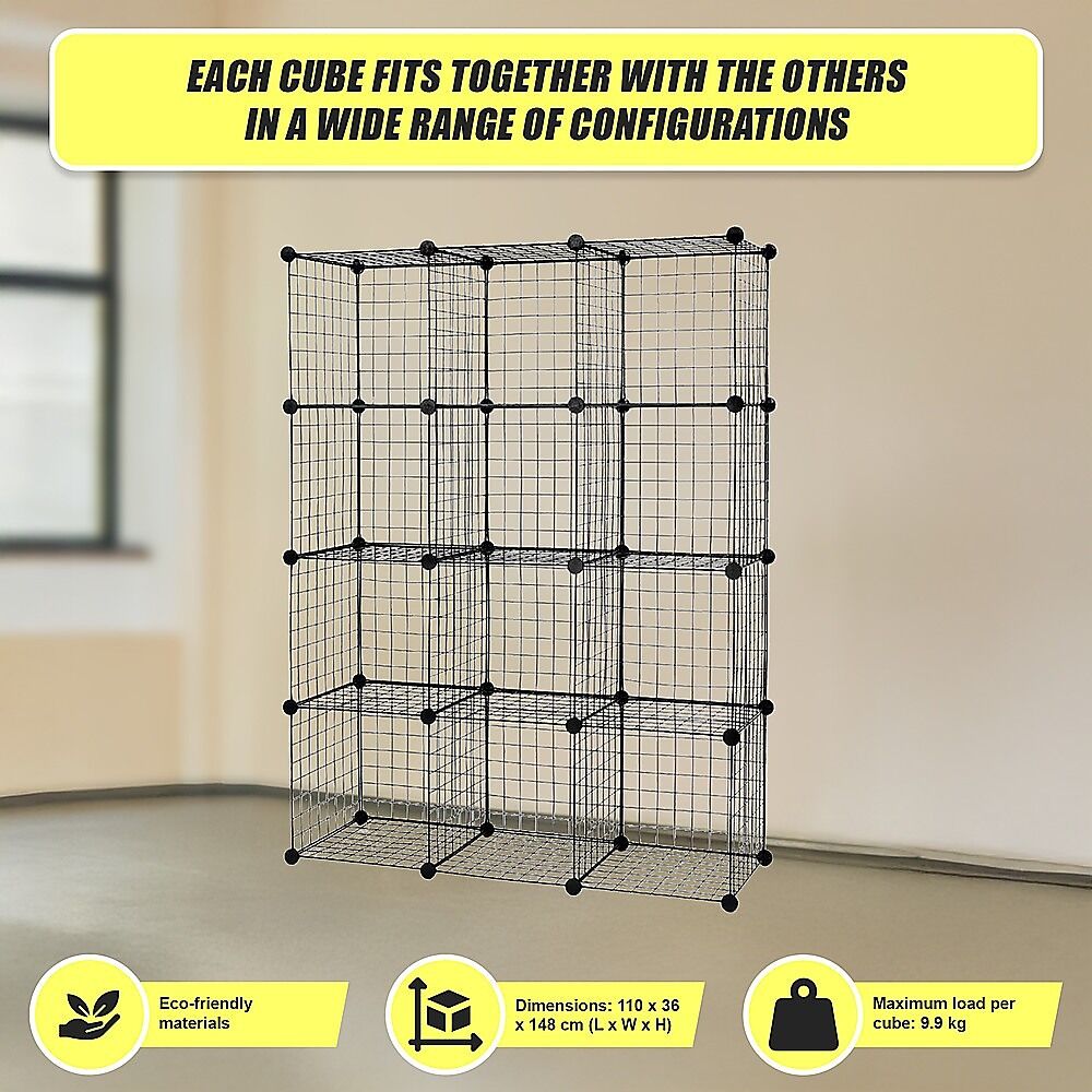 12 Cube Wire Grid Organiser Bookcase Storage Cabinet Wardrobe Closet Black Price