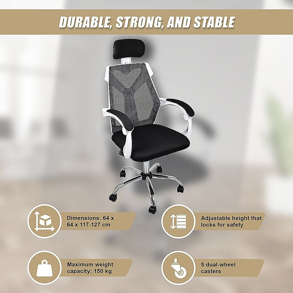 Office Chair Gaming Computer Chairs Mesh Back Foam Seat - White Price