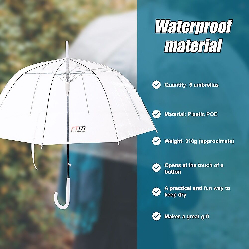 5x Clear Transparent Rain Walking Umbrella Parasol PVC Dome Wedding Party Favour Price