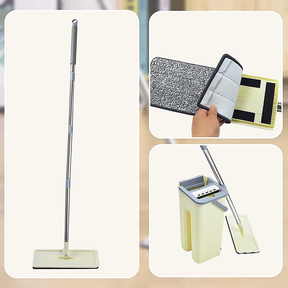 4x Microfiber Pads Flat Mop Bucket Kit 360 Rotating Self Wash Cleaning Price