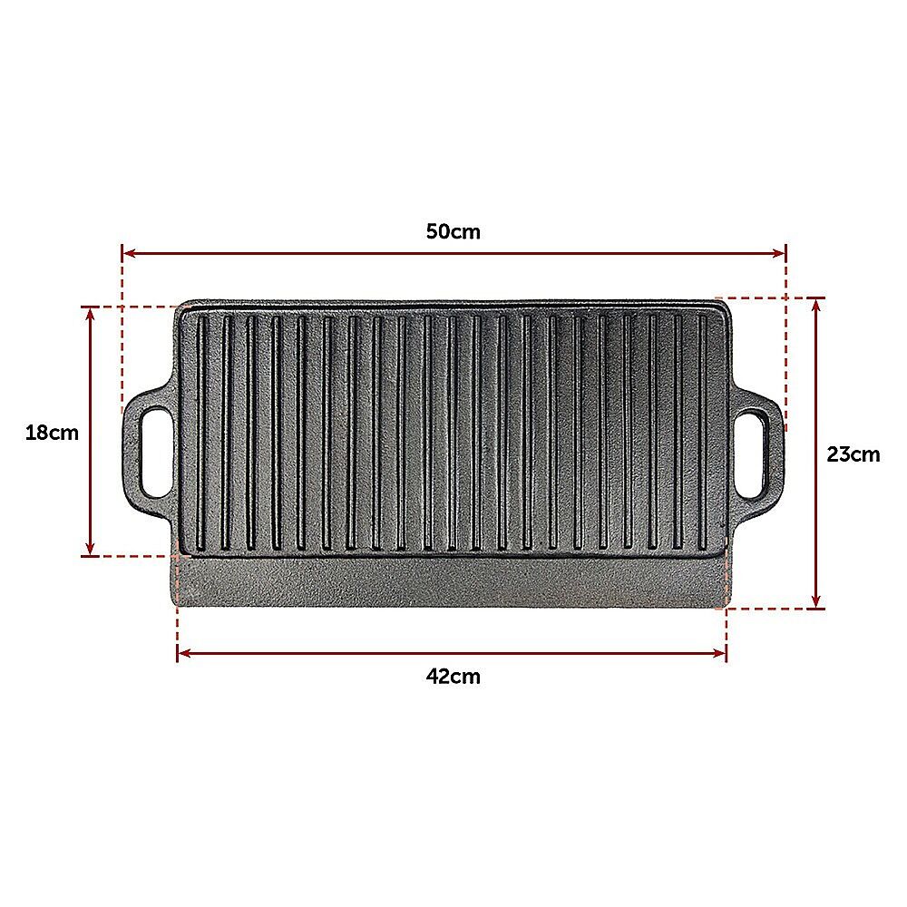 46x22 cm Cast Iron Reversible Griddle Plate BBQ Hob Cooking Grill Pan Price