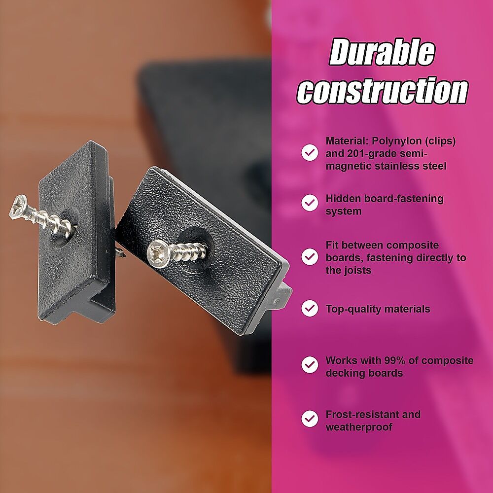 100 Composite Decking Hidden Fixing Fasteners Plastic T Clips & Screws Price