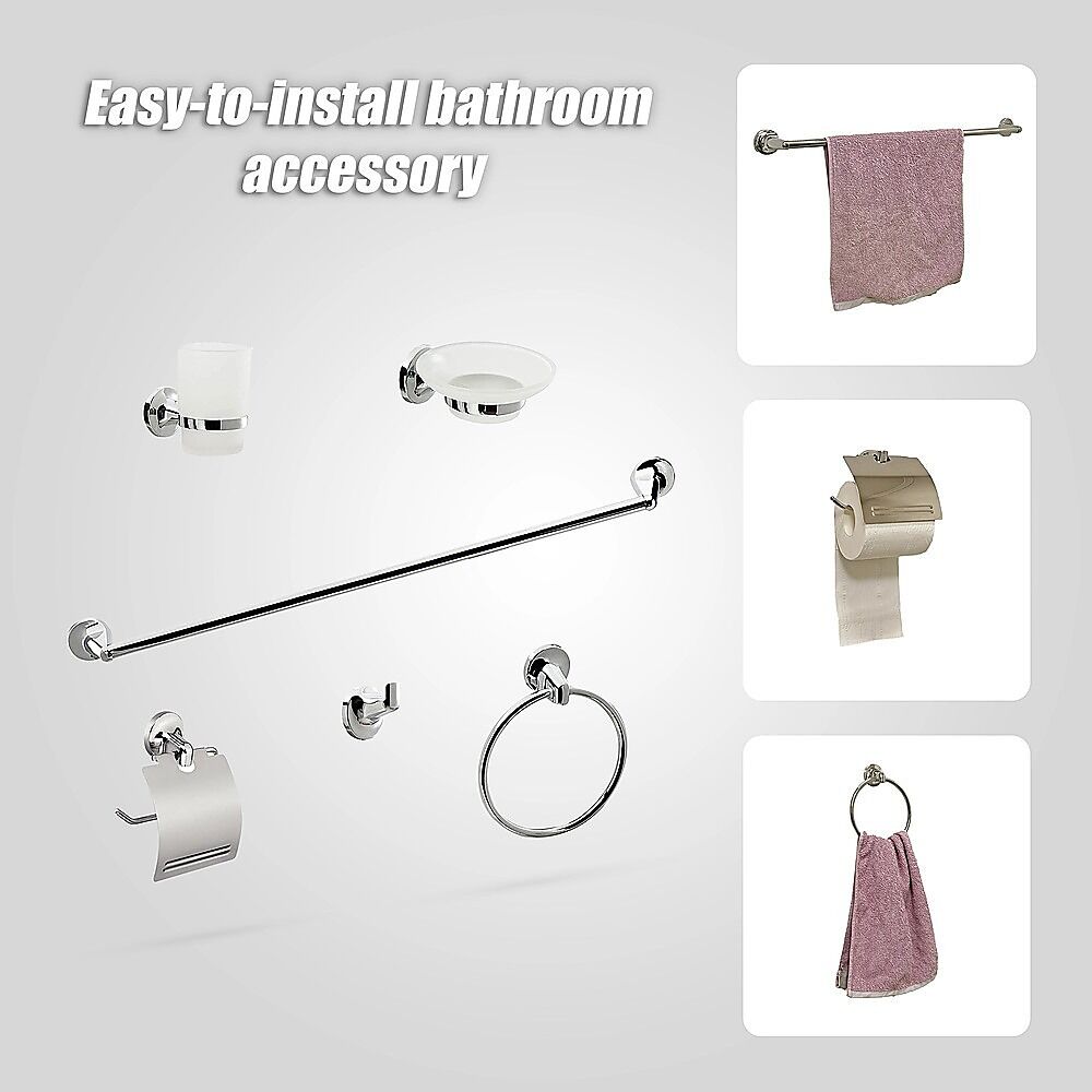 Bathroom Accessories Set 6 Piece Pack Chrome Wall Mounted Easy Fittings Price