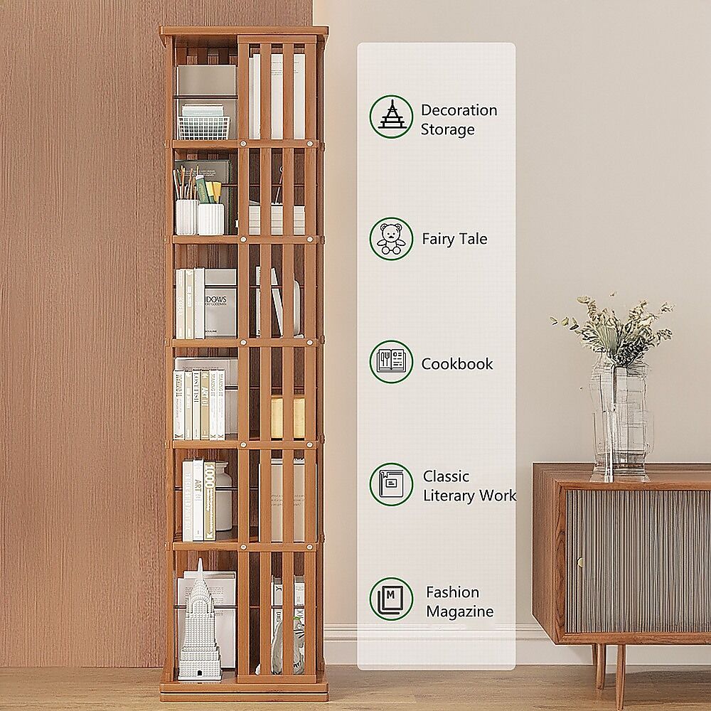 360 Rotating Bookshelf Bamboo Storage Display Rack Shelving in Dark Wood Price