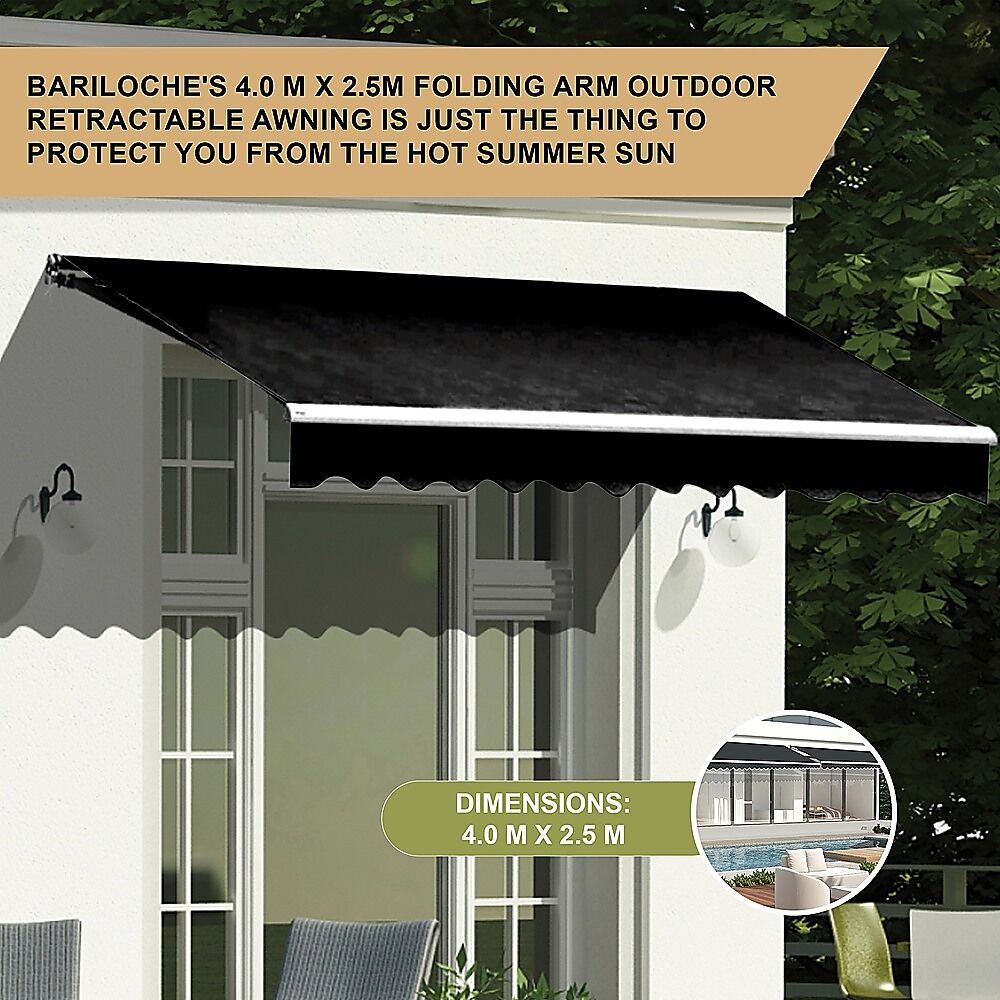 Outdoor Folding Arm Awning Retractable Sunshade Canopy Black 4.0m x 2.5m Price
