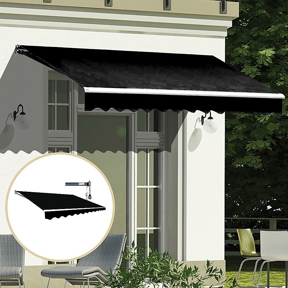 Motorised Outdoor Folding Arm Awning Retractable Sunshade Canopy Black 4.0m x 2.5m Price