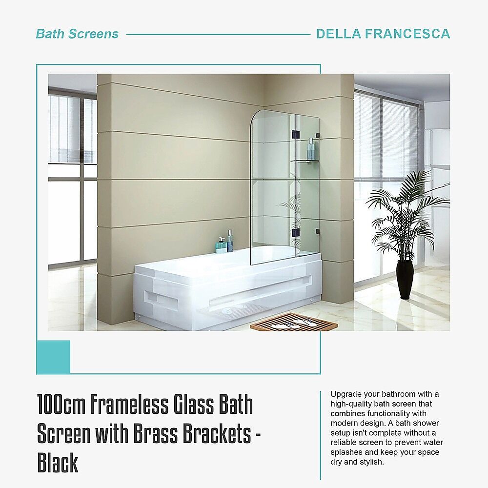 100cm Frameless Glass Bath Screen with Brass Brackets - Black Price