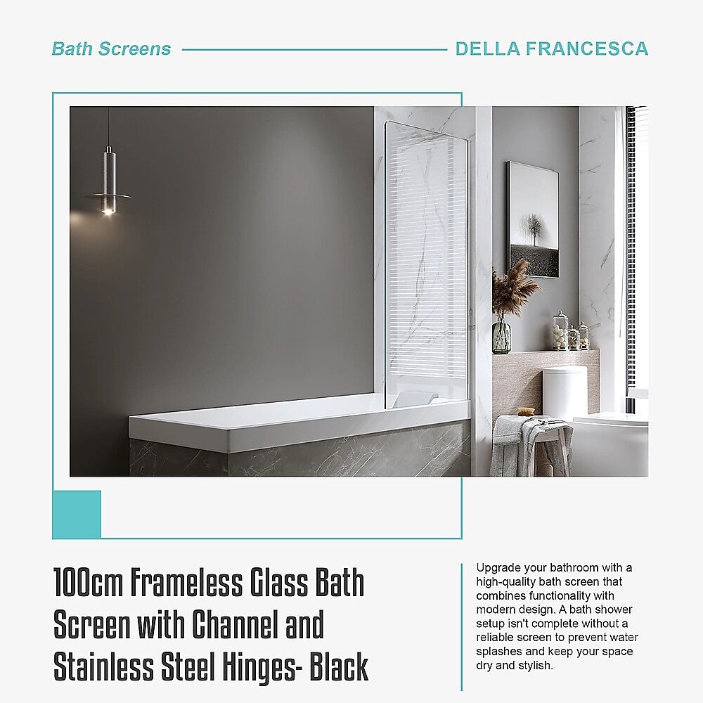 100cm Frameless Glass Bath Screen with Channel and Stainless Steel Hinges- Black Price