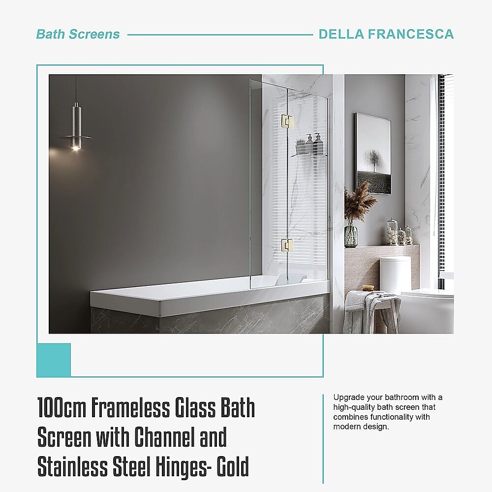 100cm Frameless Glass Bath Screen with Channel and Stainless Steel Hinges- Gold Price