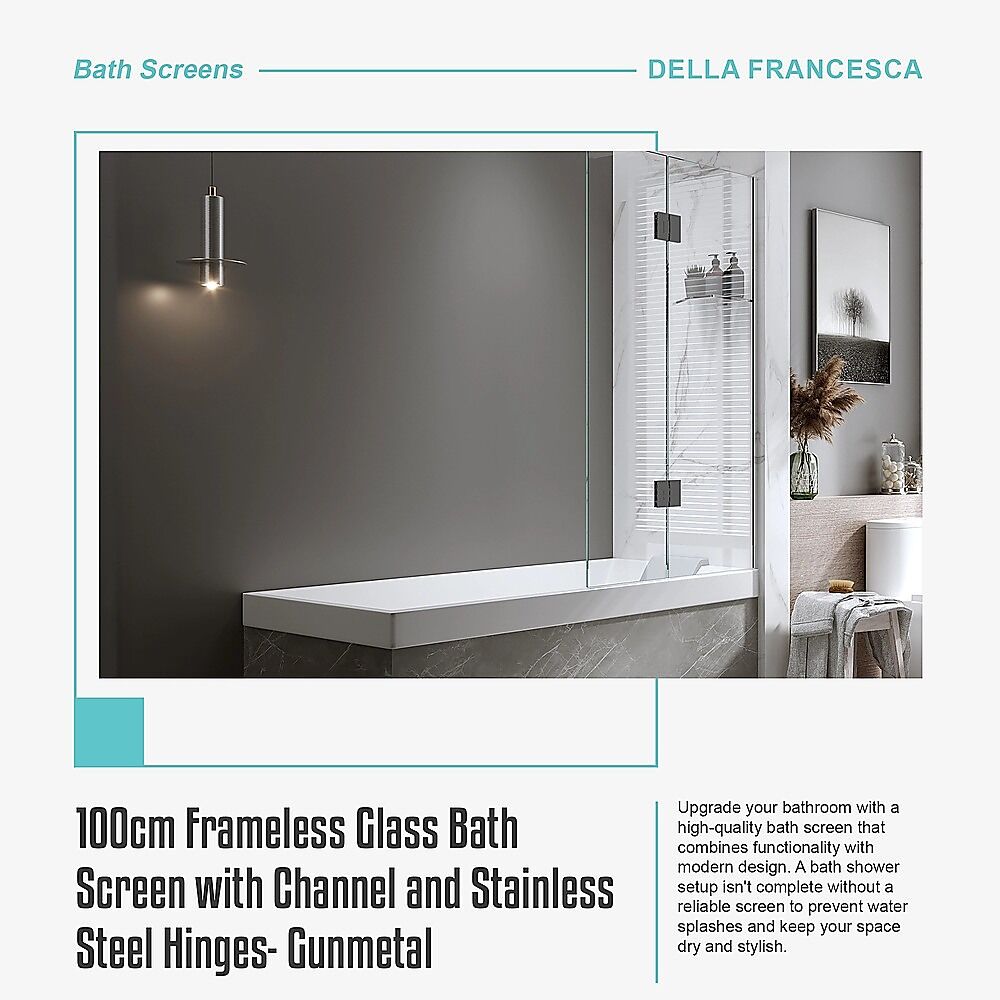 100cm Frameless Glass Bath Screen with Channel and Stainless Steel Hinges- Gunmetal Price