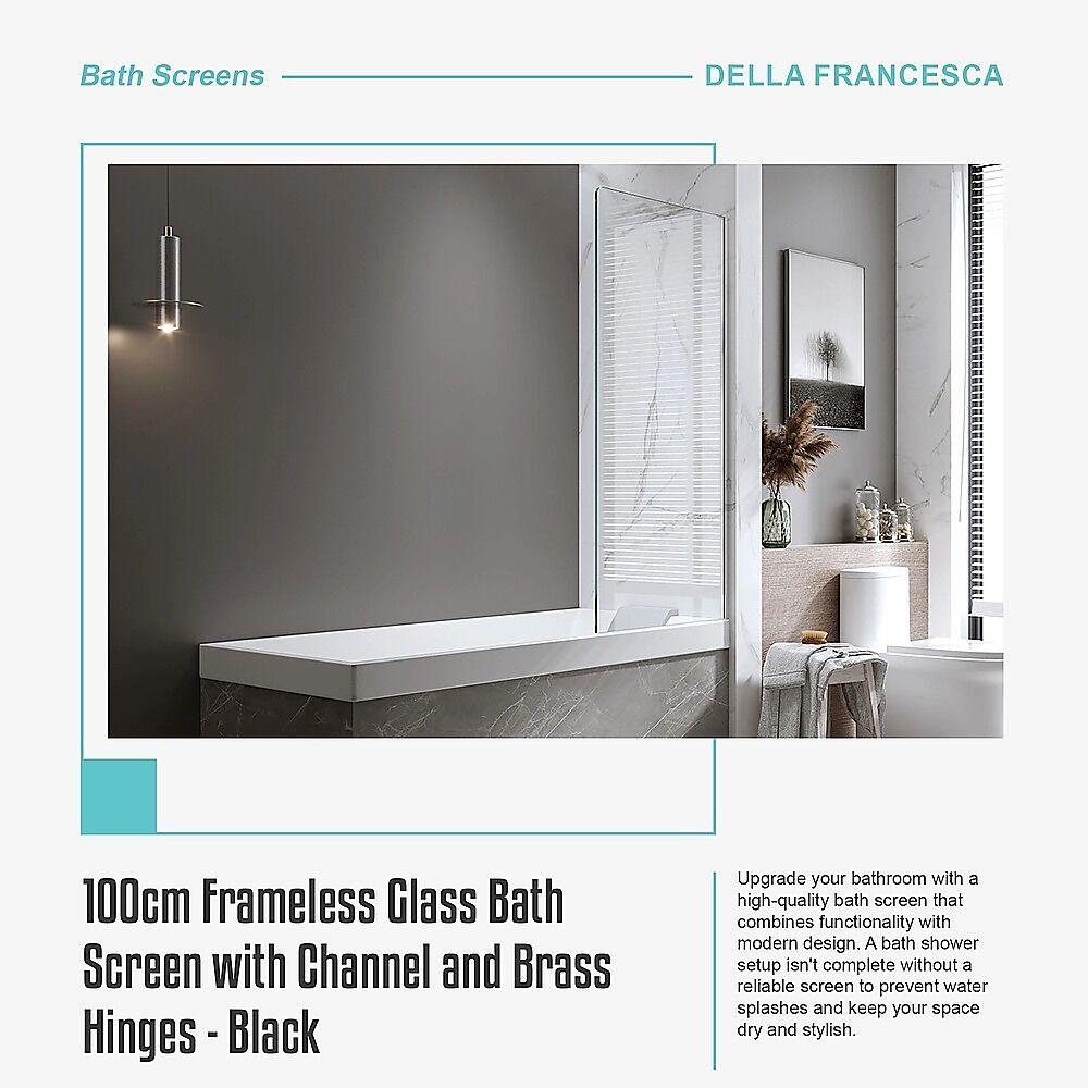 100cm Frameless Glass Bath Screen with Channel and Brass Hinges - Black Price