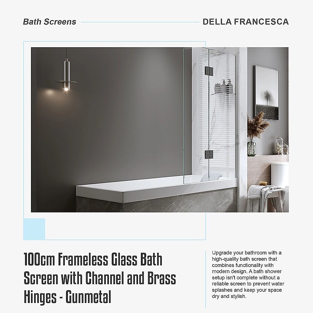 100cm Frameless Glass Bath Screen with Channel and Brass Hinges - Gunmetal Price