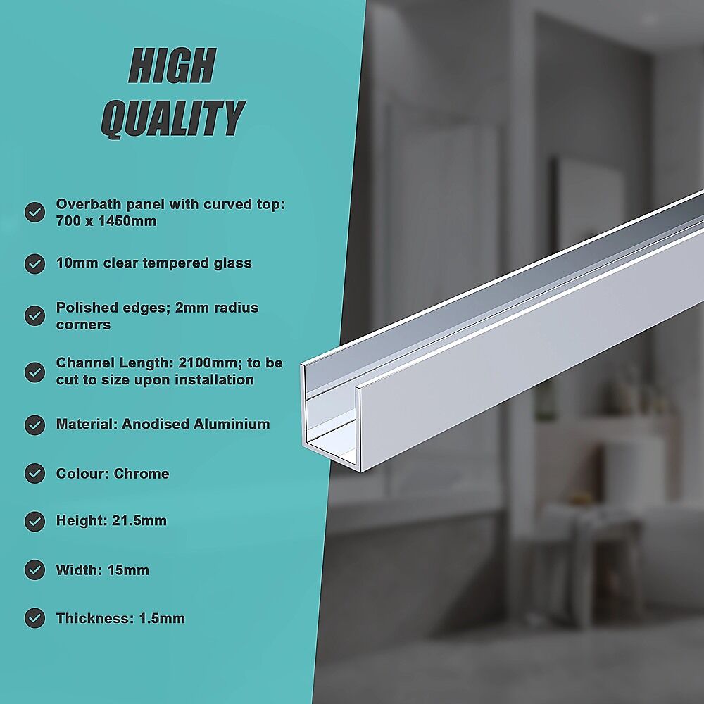 70cm Frameless Glass Bath Screen with Wall Channel - Chrome Price