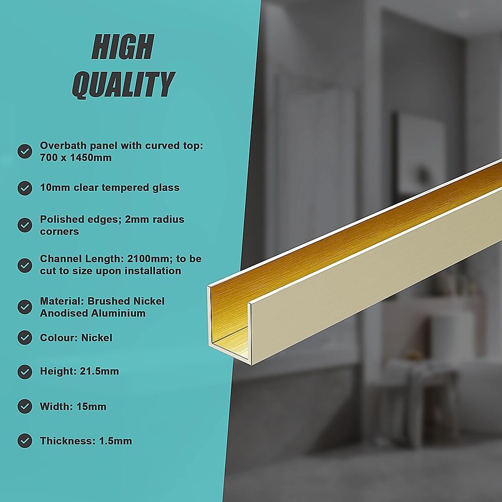 70cm Frameless Glass Bath Screen with Wall Channel - Nickel Price