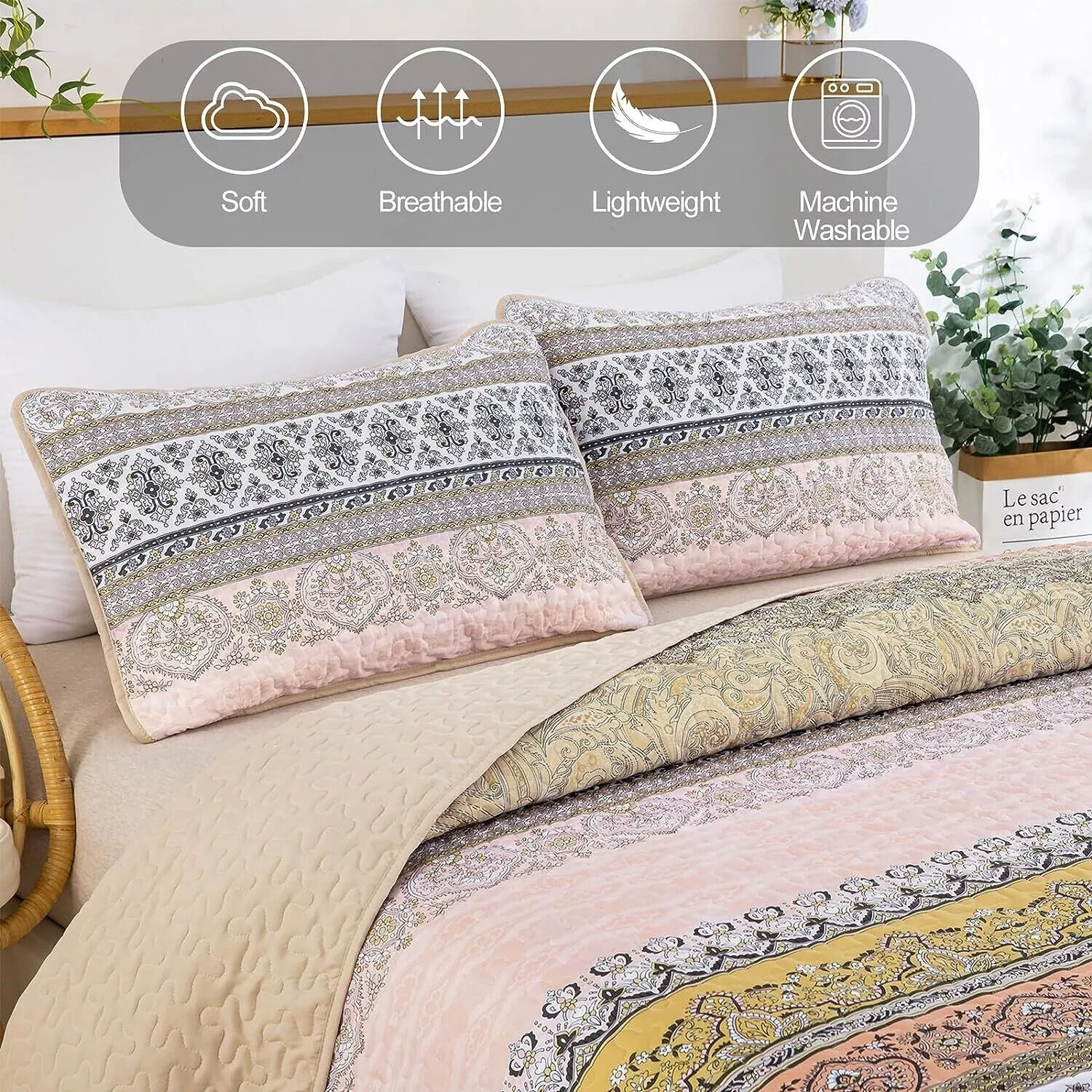 Crafted Quilted Bedspread and Pillowcases Set: A Testament to Skilled Craftsmanship - Queen size Price