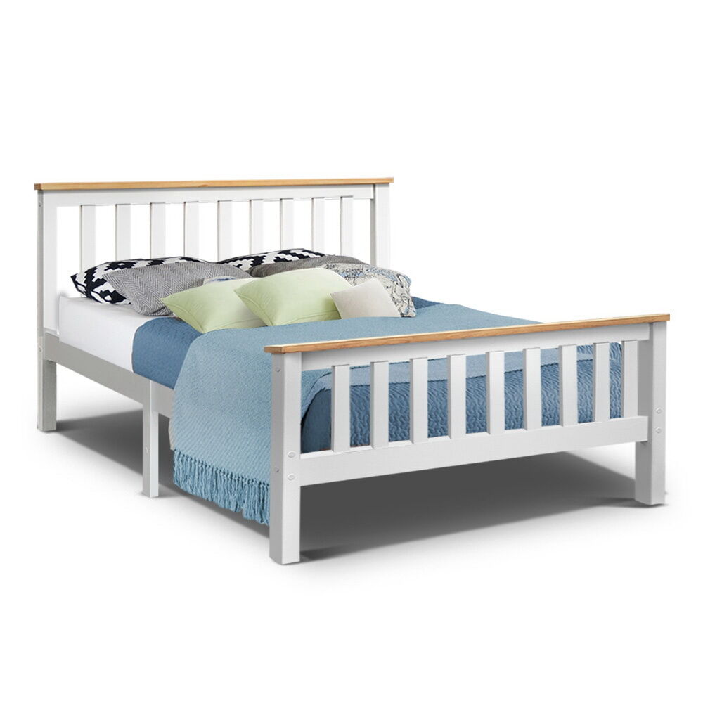 Artiss Bed Frame Double Size Wooden White PONY Price