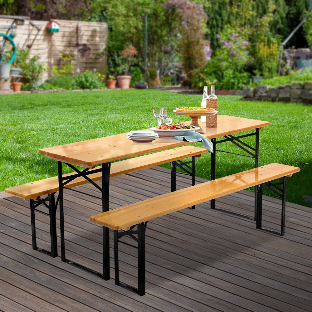 Gardeon Wooden Outdoor Foldable Bench Set - Natural Price