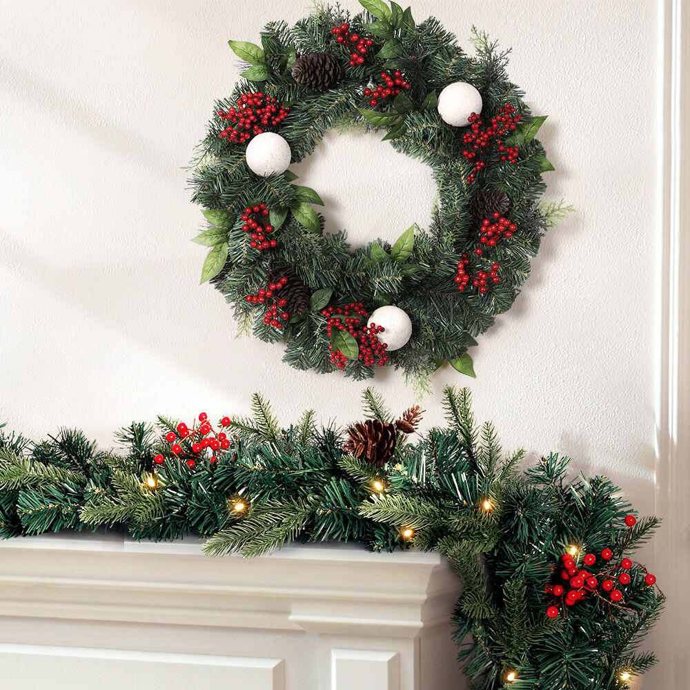 Christmas Garland with Wreath Set LED Lights Xmas Tree Decor Price