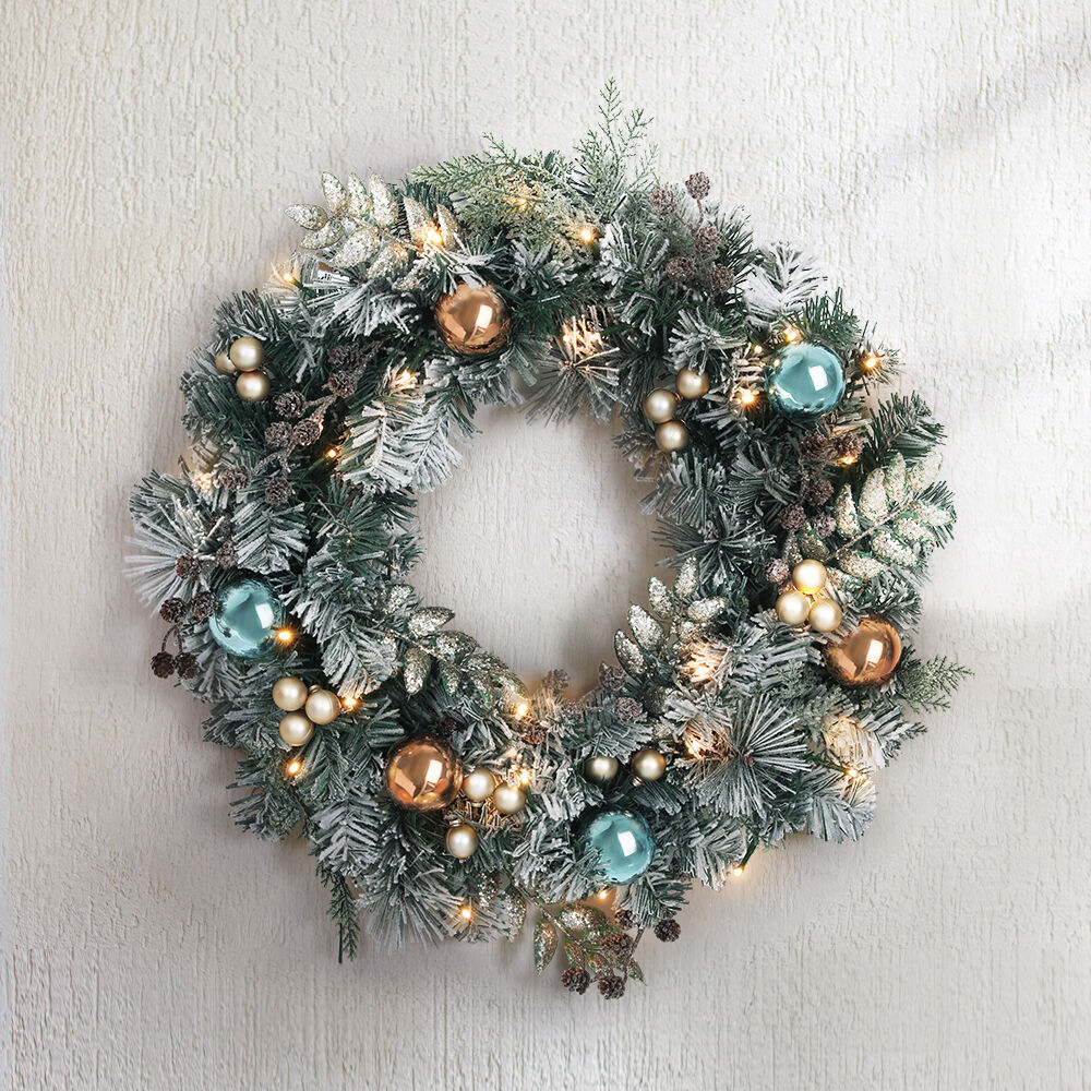 60cm Christmas Wreath with LED Lights Snowy Garland Xmas Decor Price