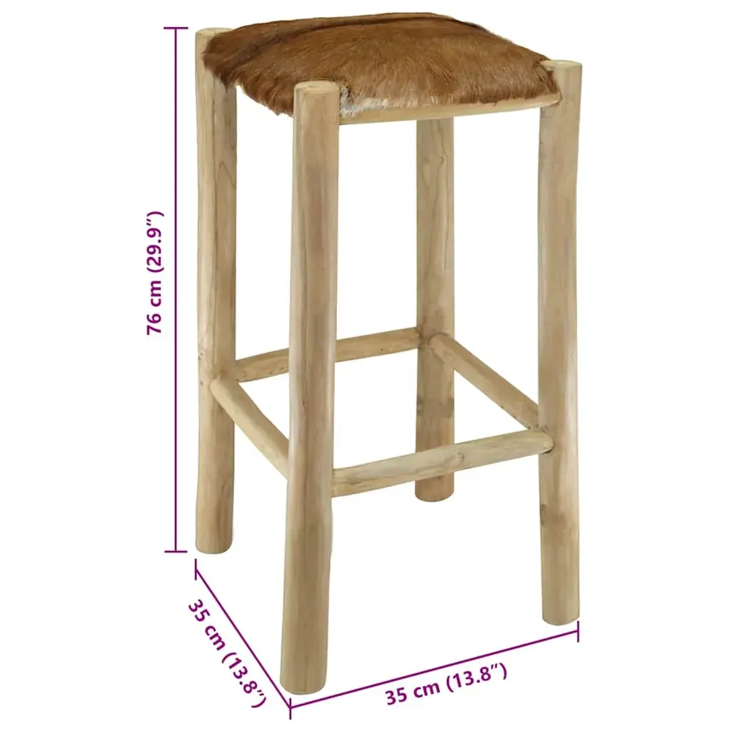 Bar Stool Goatskin Leather and Solid Teak Wood Price