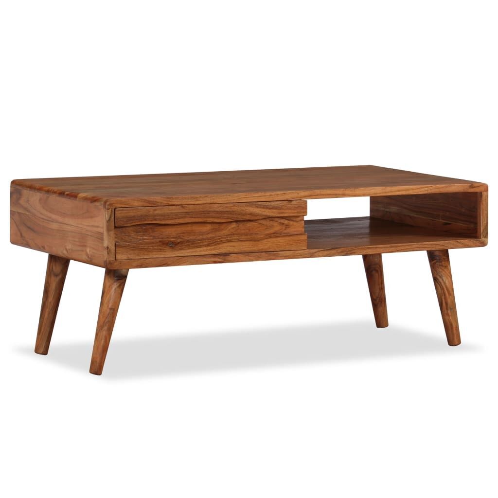 Coffee Table Solid Wood with Carved Drawer 100x50x40 cm Price