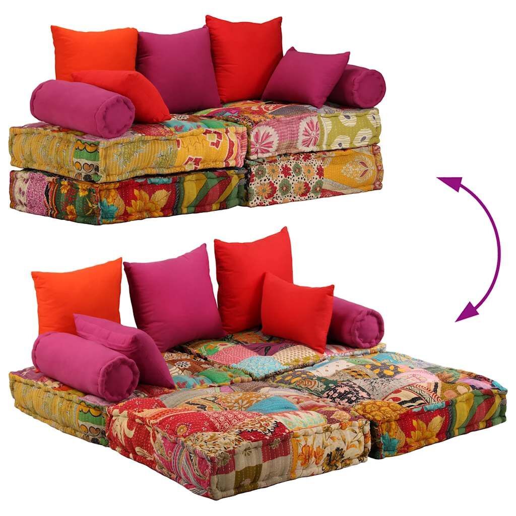 2-Seater Modular Pouffe Patchwork Fabric Price
