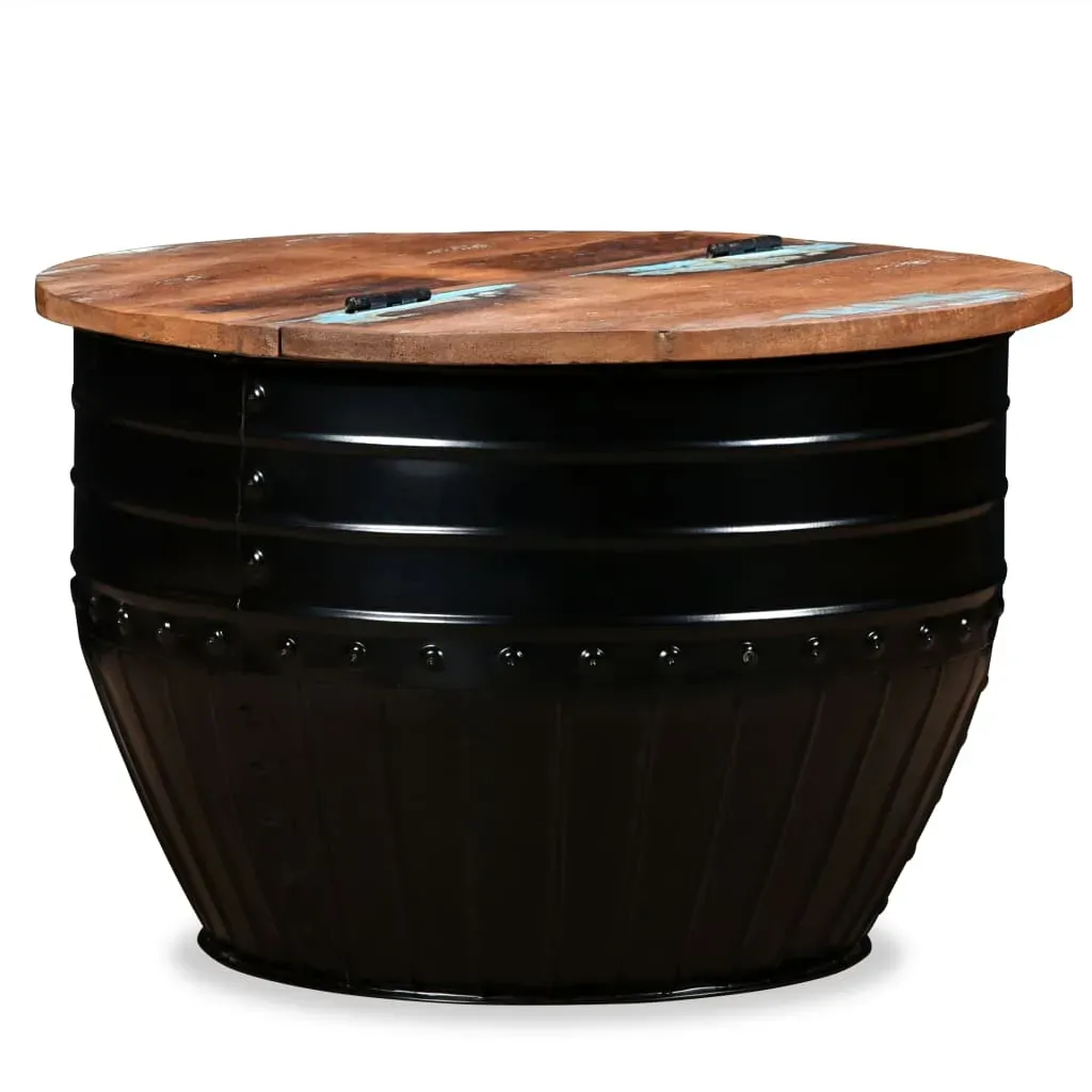 Coffee Table Solid Reclaimed Wood Black Barrel Shape Price