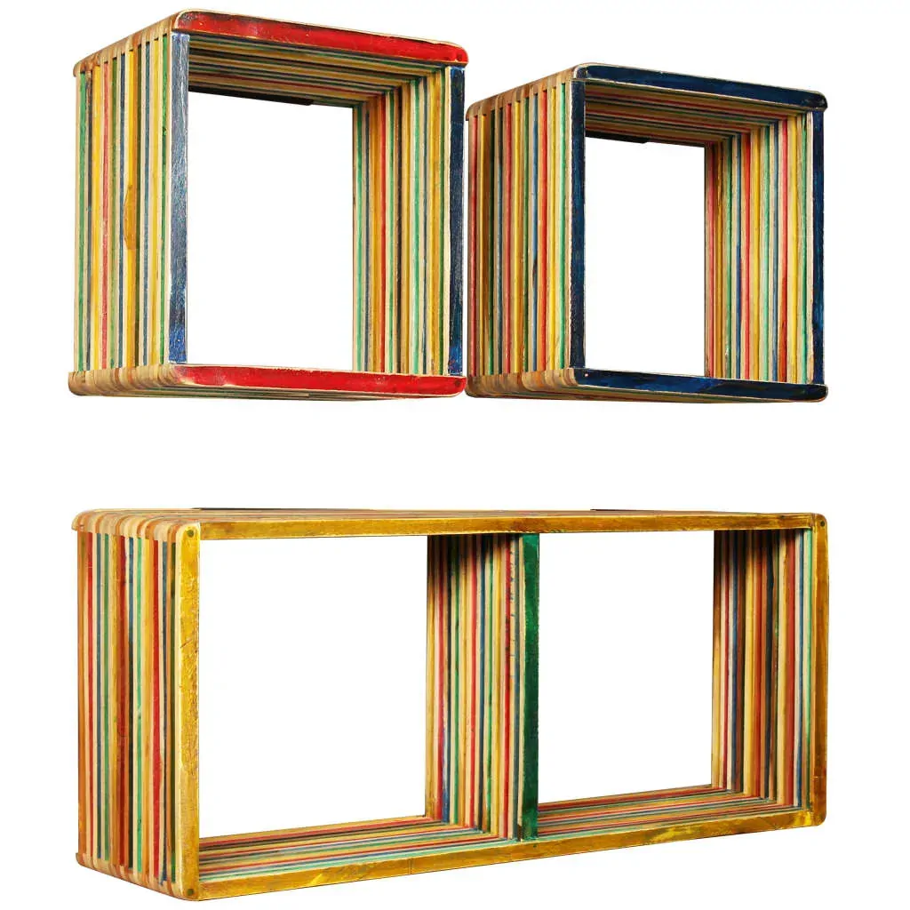 Wall Shelf Set 3 pcs Multicolour Solid Reclaimed Teak Price