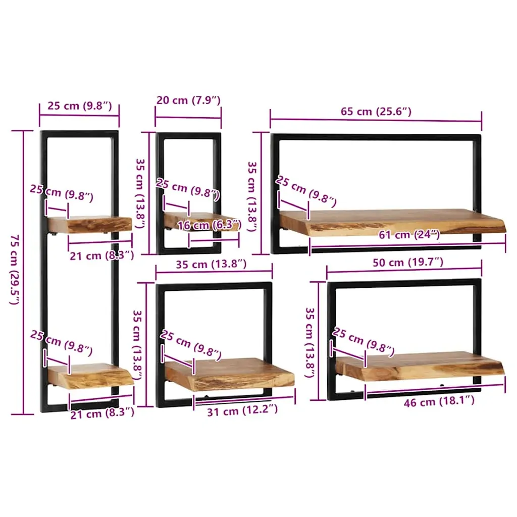 Wall Shelf Set 5 Pieces Solid Acacia Wood and Steel Price
