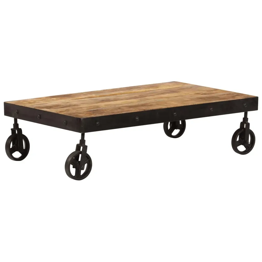 Coffee Table with Wheels Solid Mango Wood 100x60x26 cm Price