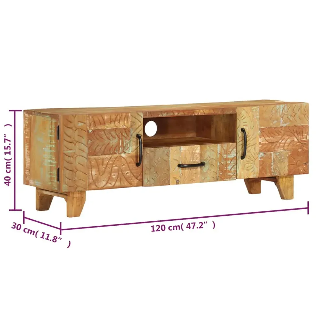 Hand Carved TV Cabinet 120x30x40 cm Solid Reclaimed Wood Price