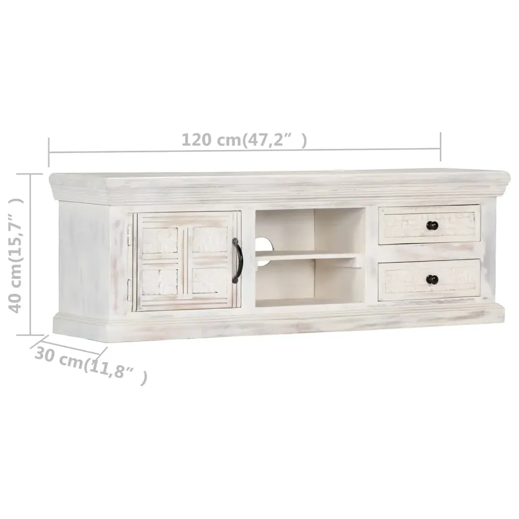 TV Cabinet White 120x30x40 cm Solid Mango Wood Price